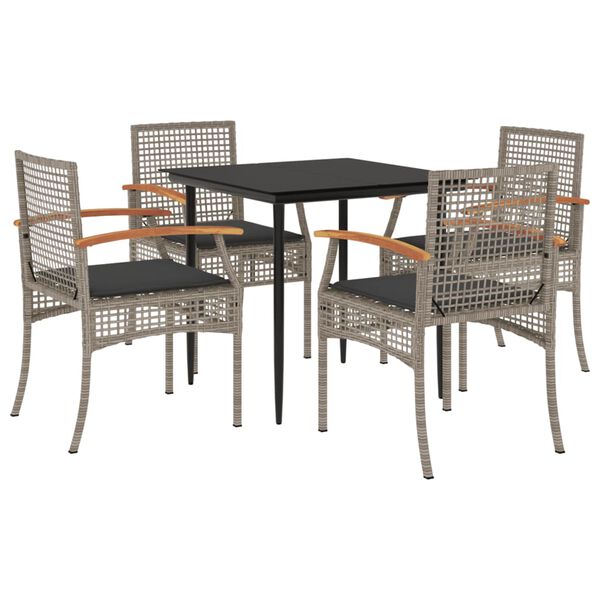 vidaXL 5 Piece Garden Dining Set with Cushions Grey Poly Rattan