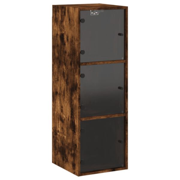 vidaXL Wall Cabinet with Glass Doors Smoked Oak 35x37x100 cm