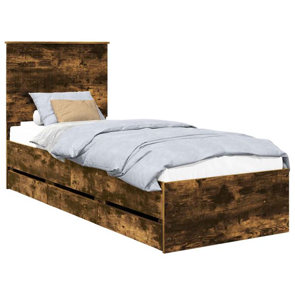 vidaXL Bed Frame with Drawer Smoked Oak 75 x 190 cm Engineer Wood