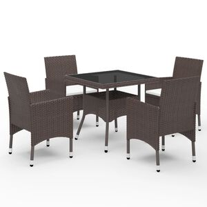 vidaXL 5 Piece Garden Dining Set Poly Rattan and Tempered Glass Brown