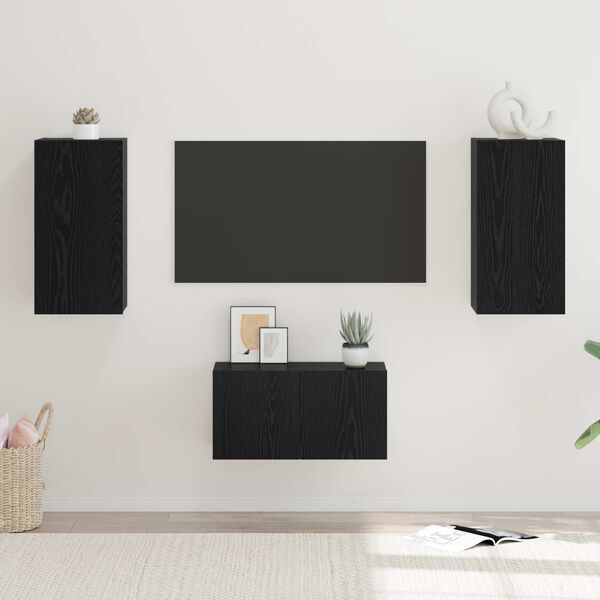 vidaXL TV Cabinet Set Wall-mounted 3 pcs Black Oak Engineered Wood