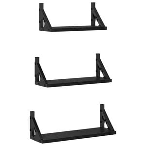 vidaXL Wall Shelf Wall-mounted with Storage 3 pcs Black Oak