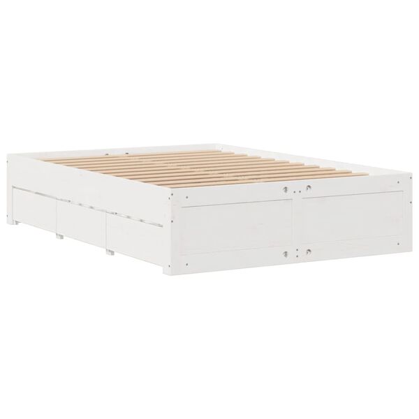 vidaXL Bed Frame without Mattress with Drawers White 140x200 cm Solid Wood Pine