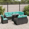 vidaXL 9 Piece Garden Sofa Set with Cushions Black Poly Rattan Acacia