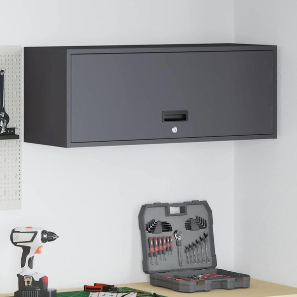 vidaXL Wall Cabinet for Garage with Gas-lift Door Black