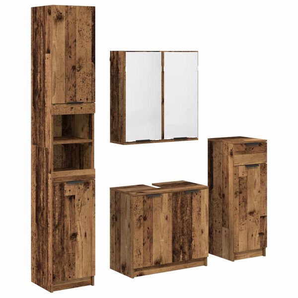 vidaXL Bathroom Furniture Set with Door 4 pcs Old Wood Engineered Wood