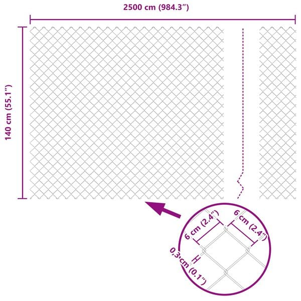 vidaXL Chain Link Fence Grey 25 x 1.4 m Steel