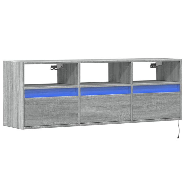 vidaXL TV Wall Cabinet with LED Lights Grey Sonoma 130x31x45 cm