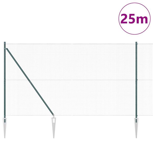vidaXL Fence with Posts Green 1.5 x 25 m Steel