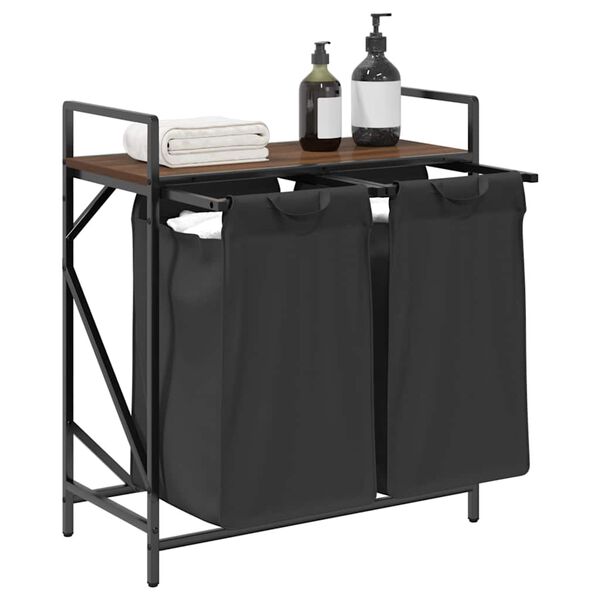 vidaXL Laundry Basket 2 Compartments with Shelf Brown Oak