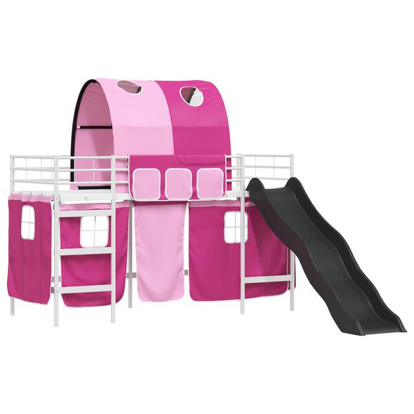 vidaXL Kids'Loft Bed Frame White and Pink 90 x 190 cm Metal