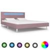 vidaXL Bed Frame with LED without Mattress Pink Fabric 135x190 cm Double