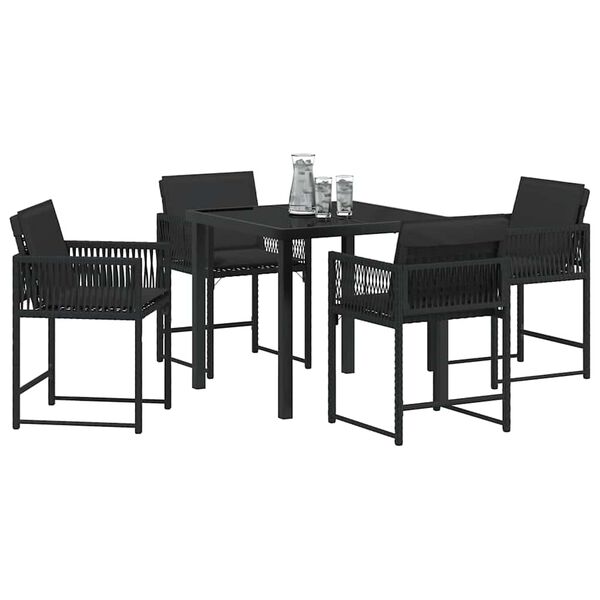 vidaXL Garden Dining Set 5 pcs Black Poly Rattan