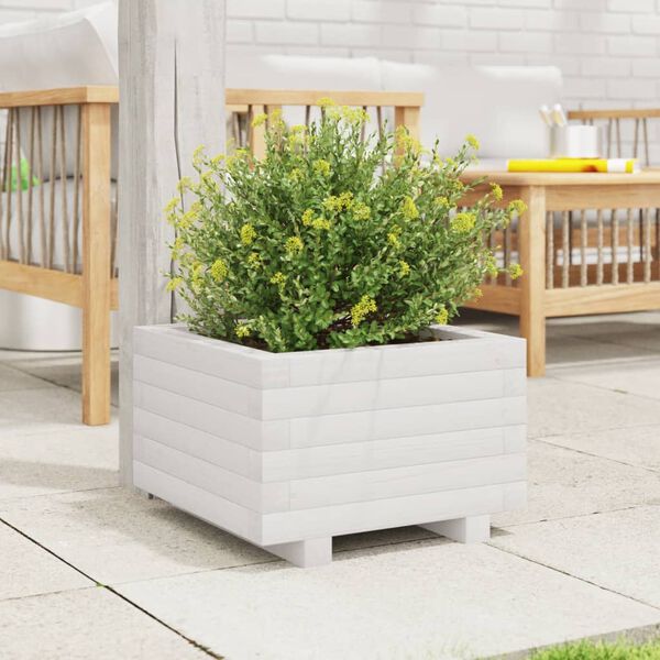 vidaXL Garden Planter White 40x40x26.5 cm Solid Wood Pine