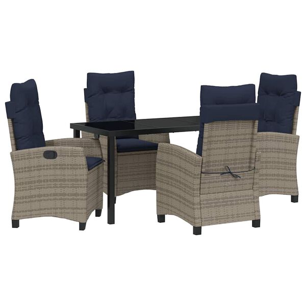 vidaXL Garden Dining Set with Cushion 5 pcs Grey Poly Rattan