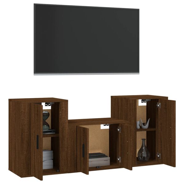 vidaXL 3 Piece TV Cabinet Set Brown Oak Engineered Wood