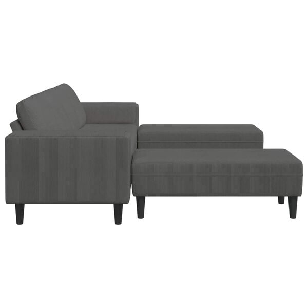 vidaXL Sofa with Cushion Dark Grey 250 x 188 x 76 cm Corduroy Fabric