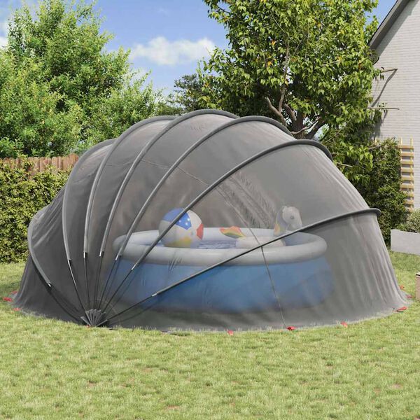vidaXL Pool Dome Folding Manual Black 592 x 590 x 275 cm