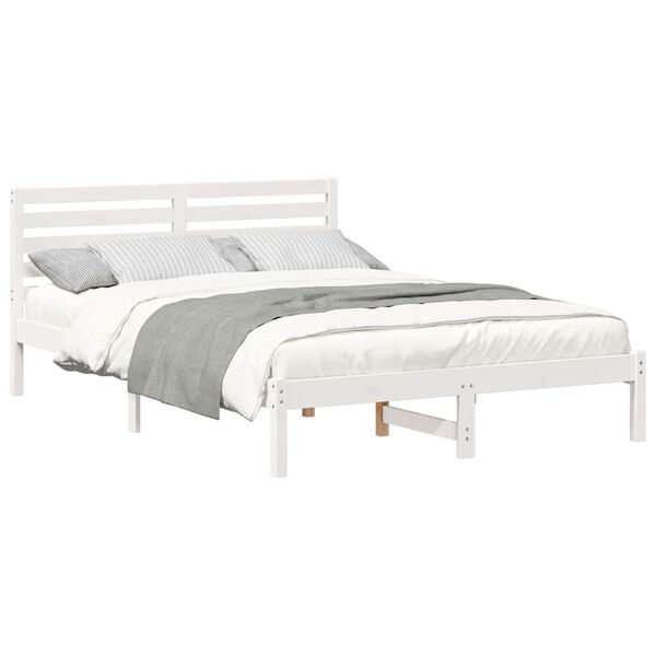 vidaXL Bed Frame with Headboard White 140 x 210 cm Solid Pine Wood