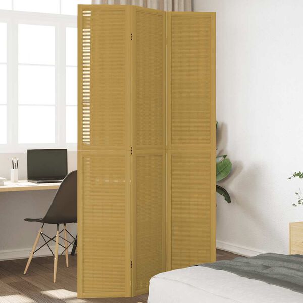 vidaXL Room Divider 3 Panels Brown Solid Wood Paulownia