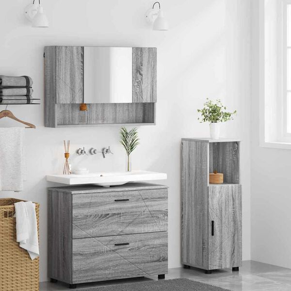 vidaXL Bathroom Furniture Set with Drawer with Shelf 3 pcs Grey Sonoma