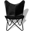 vidaXL Butterfly Chair Black Real Leather