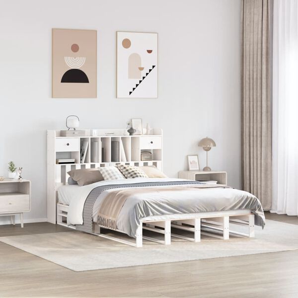 vidaXL Bookcase Bed without Mattress White 160x200 cm Solid Wood Pine