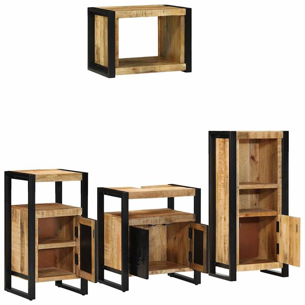 vidaXL Bathroom Furniture Set with Shelf 4 pcs Brown Solid Mango Wood