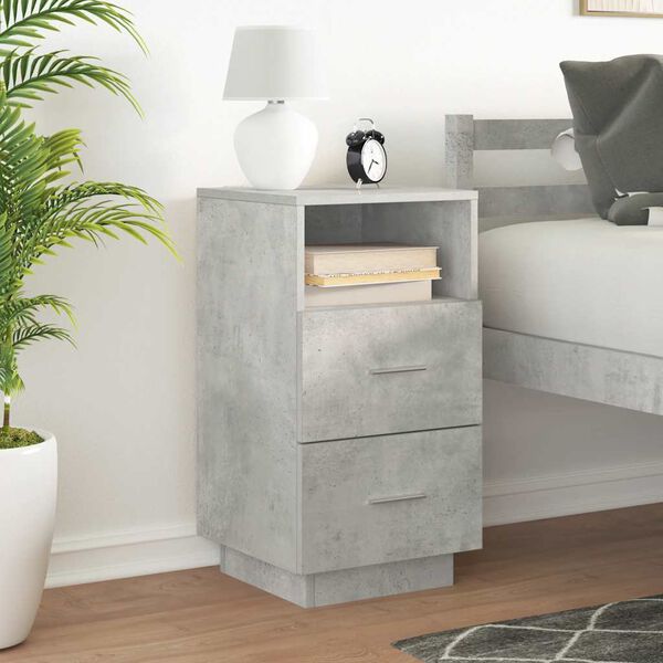 vidaXL Bedside Cabinet with 2 Drawers Concrete Grey 36x36x68 cm