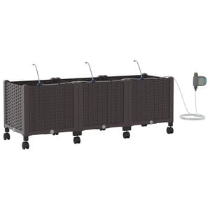 vidaXL Garden Planter with Irrigation&Wheels 3 pcs Brown PP