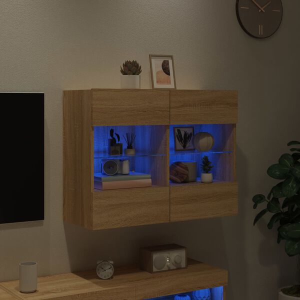 vidaXL TV Wall Cabinet with LED Lights Sonoma Oak 78.5x30x60.5 cm