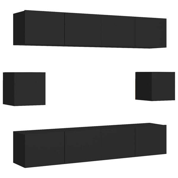 vidaXL 6 Piece TV Cabinet Set Black Engineered Wood
