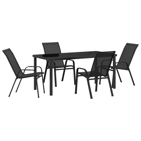 vidaXL Garden Dining Set 5 pcs Black Powder-coated Steel