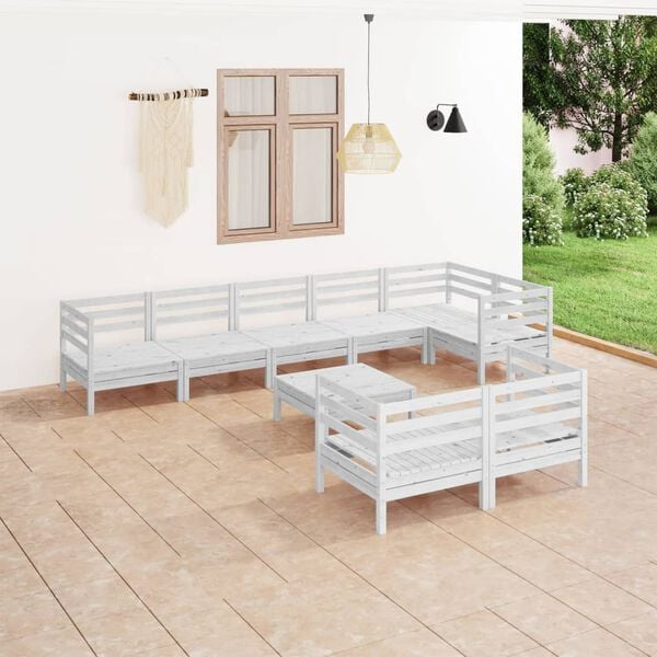 vidaXL 9 Piece Garden Lounge Set Solid Wood Pine White