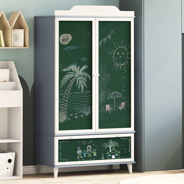 vidaXL Chalkboard Wardrobe ROROS Grey and White 90 x 45 x 165 cm
