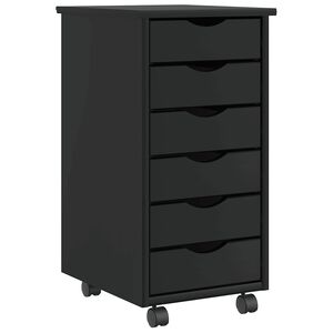 vidaXL Rolling Cabinet with Drawers "MOSS" Black Solid Wood Pine