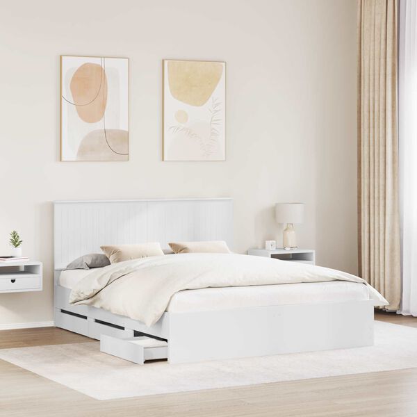 vidaXL Bed Frame with Drawer White 160 x 200 cm Engineer Wood