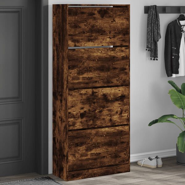 vidaXL Shoe Cabinet with 4 Flip-Drawers Smoked Oak 80x34x187.5 cm