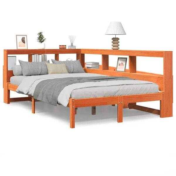 vidaXL Bookcase Bed without Mattress Wax Brown 135x190 cm Solid Wood Pine