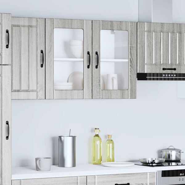 vidaXL Kitchen Wall Cabinet with Glass Door Lucca Grey Sonoma Engineered Wood