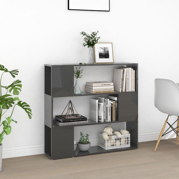 vidaXL Book Cabinet Room Divider High Gloss Grey 100x24x94 cm