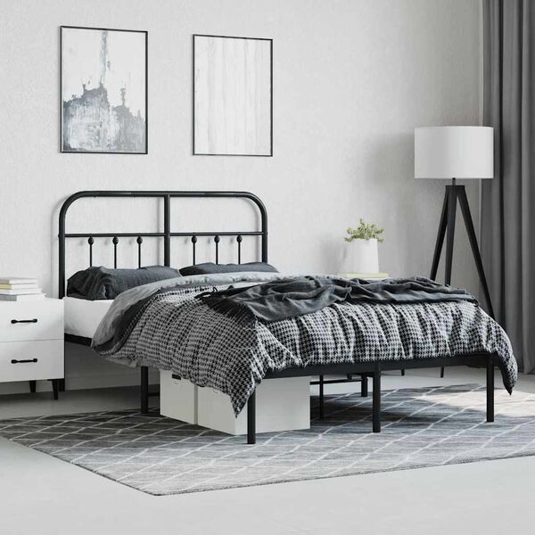 vidaXL Metal Bed Frame without Mattress with Headboard Black 120x190cm