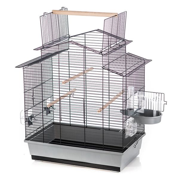 Duvoplus Bird Cage with Accessories Iza 3 58x38x65 cm Grey and Black
