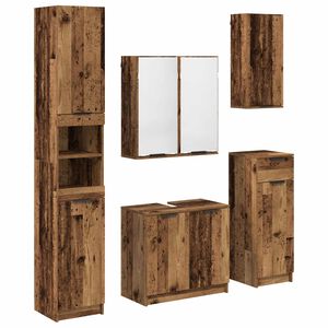 vidaXL Bathroom Furniture Set with Door 5 pcs Old Wood Engineered Wood