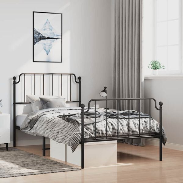 vidaXL Metal Bed Frame without Mattress with Footboard&nbsp;Black 100x190cm
