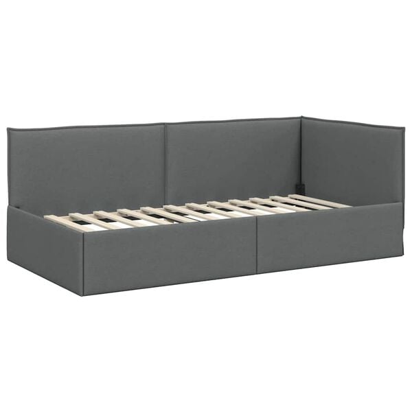 vidaXL Corner Bed Frame Dark Grey 100 cm x 200 cm Velvet