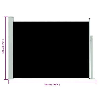 vidaXL Patio Retractable Side Awning 117x500 cm Black