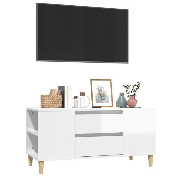 vidaXL TV Cabinet High Gloss White 102x44.5x50 cm Engineered Wood