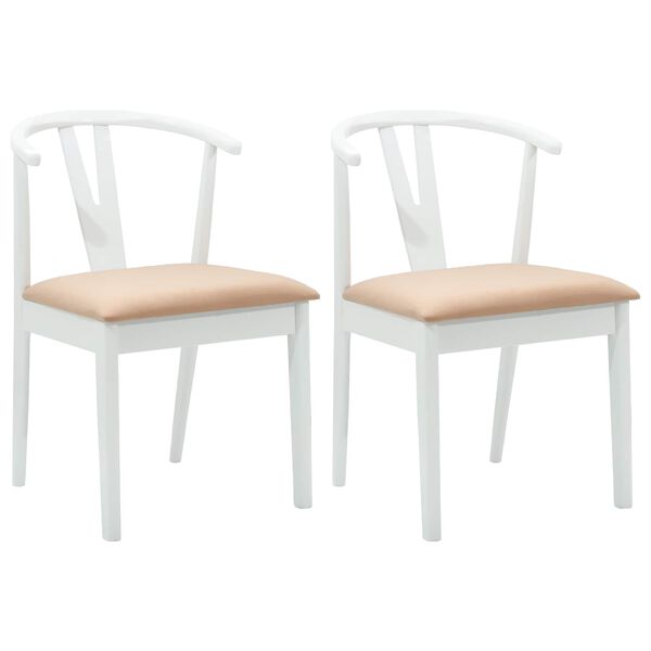 vidaXL Dining Chair 2 pcs White and Brown Solid Rubber Wood