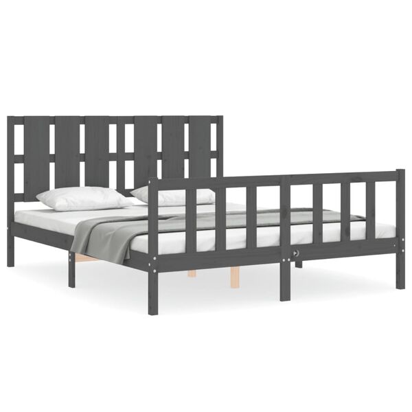 vidaXL Bed Frame without Mattress Grey King Size Solid Wood Pine